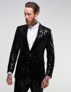Asos Super Skinny Suit Jacket In Sequin - Black