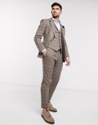 Asos Design Wedding Skinny Suit Jacket In Brown Wool Blend Windowpane Check