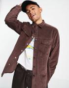 Asos Design Oversized Corduroy Shirt With Western Detail In Brown
