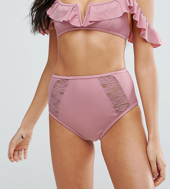 Peek & Beau Lace Insert High Leg Bikini Bottom - Pink