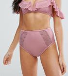 Peek & Beau Lace Insert High Leg Bikini Bottom - Pink