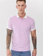 Asos Design Organic Polo Shirt With Contrast Shoulder Panel In Lilac-purple