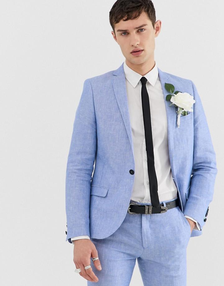 Twisted Tailor Super Skinny Suit Jacket In Blue Linen - Blue