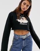 Fiorucci Vintage Angels Cropped Sweatshirt In Black - Black