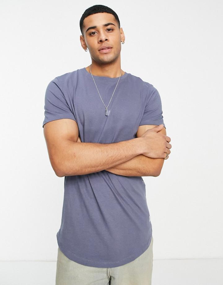 Jack & Jones Essentials Longline T-shirt With Curve Hem In Blue