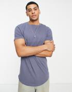 Jack & Jones Essentials Longline T-shirt With Curve Hem In Blue