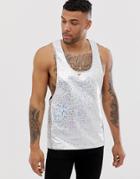 Asos Design Extreme Racer Back Tank In Metallic Animal Fabric - Silver