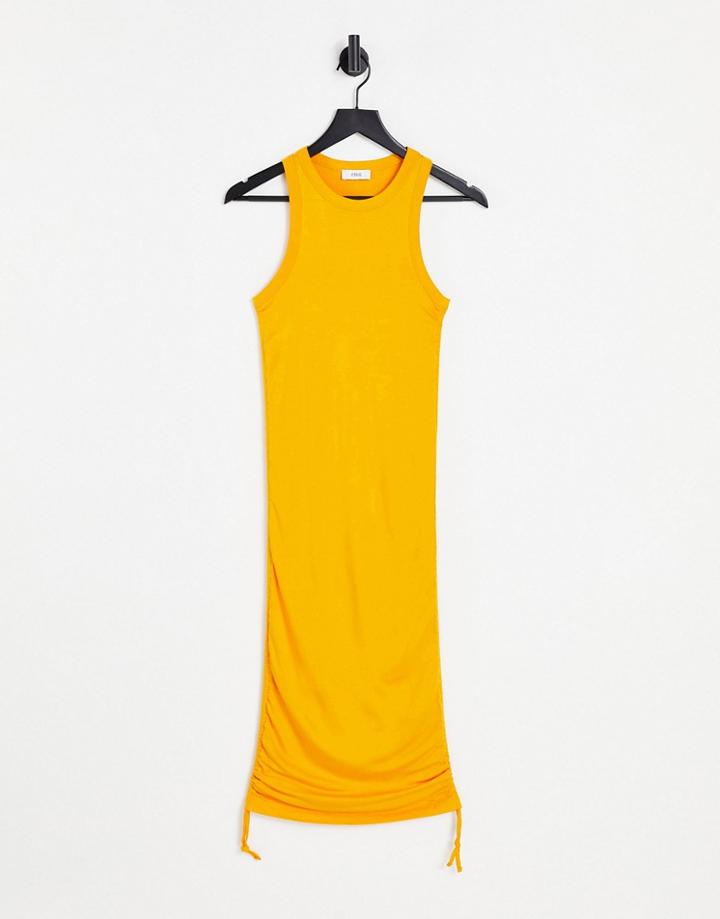 Envii Stevia Ruched Side Midi Jersey Dress In Yellow-green