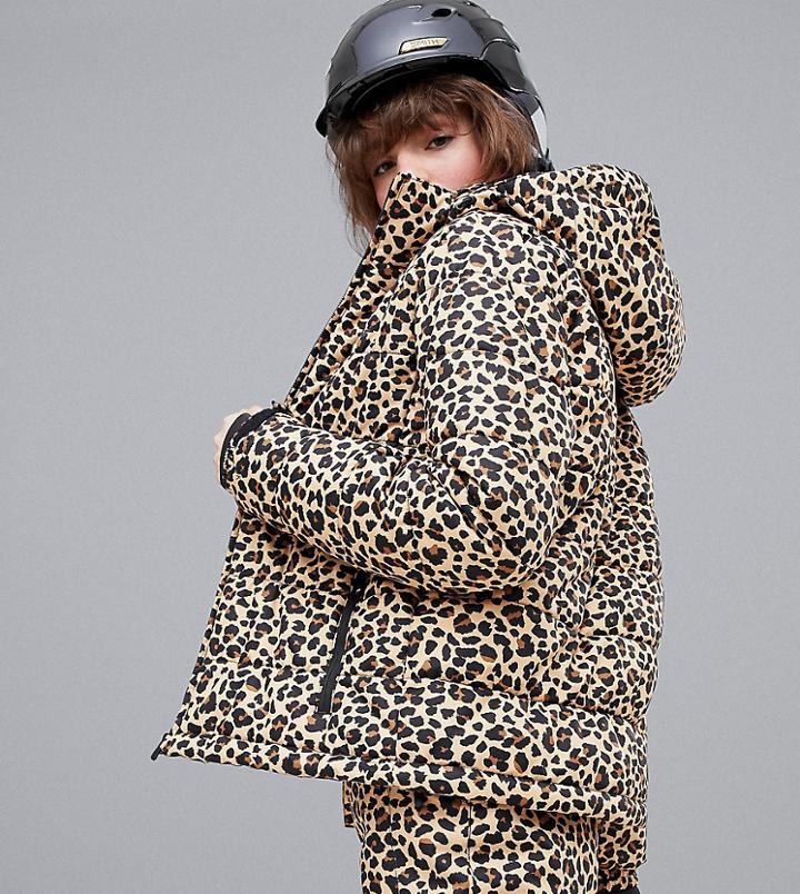 Protest Revet Puffer Snow Jacket In Cheetah Print - Multi