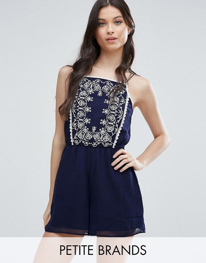Miss Selfridge Petite Embroidered Romper - Navy