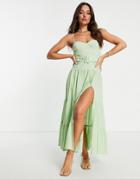 Asos Design Tiered Belted Maxi Sundress In Apple Green
