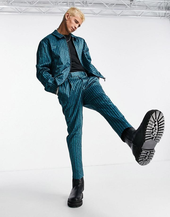 Asos Design Smart Tapered Cropped Pants With Retro Stripe In Blue - Part Of A Set-blues