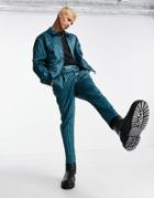 Asos Design Smart Tapered Cropped Pants With Retro Stripe In Blue - Part Of A Set-blues