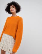 Weekday Thick Rib Cropped Sweater In Orange - Orange