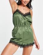 Miss Selfridge Black Lace Satin Romper-green