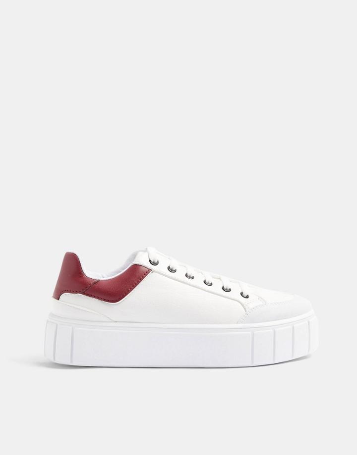 Topshop Lace Up Sneakers In Burgundy-red