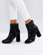 New Look Floral Sequin Embellished Heeled Ankle Boot - Black