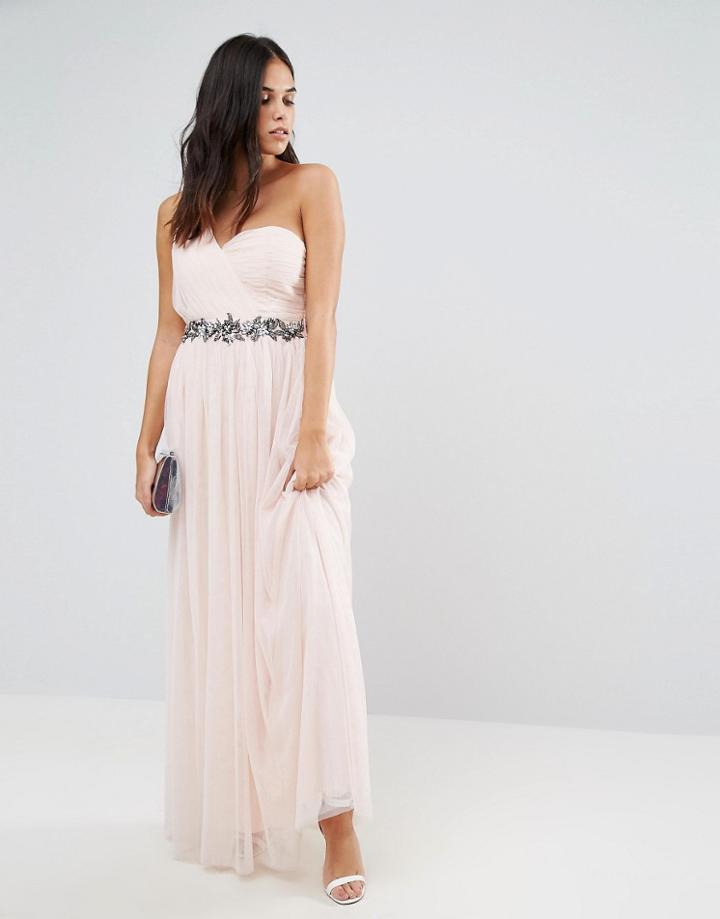 Little Mistress One Shoulder Embellished Maxi Dress - Beige