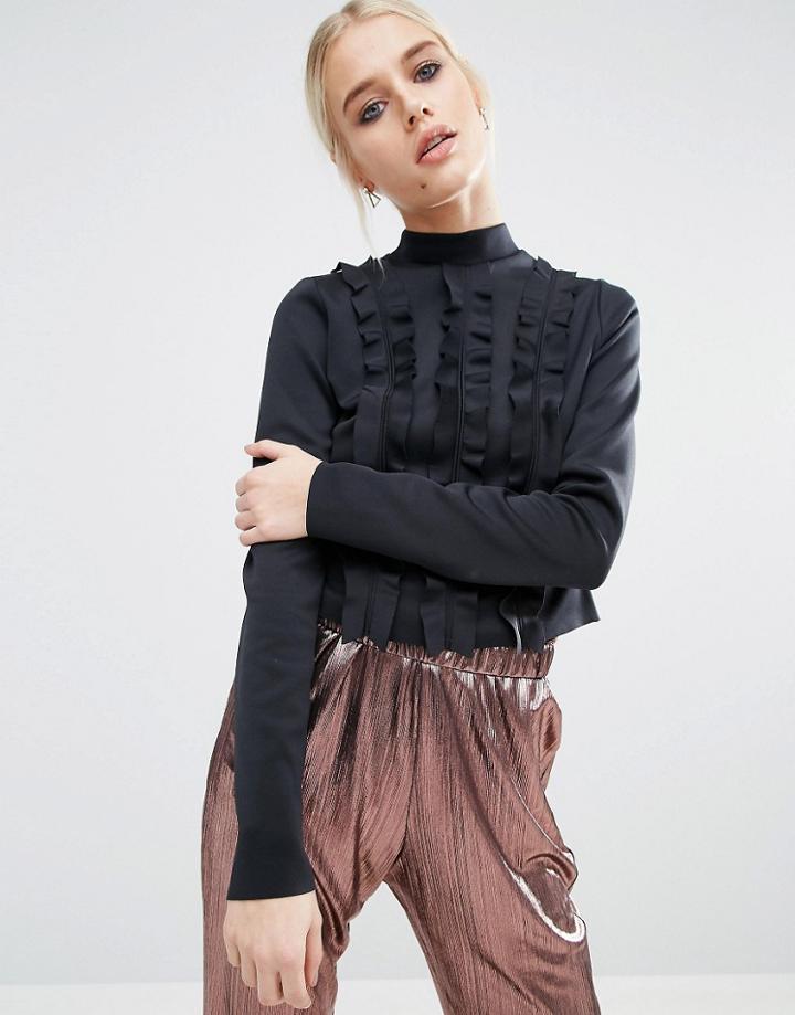 Asos Top With All Over Ruffle In Scuba - Black