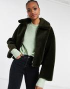 Mango Cropped Faux Fur Reversible Jacket In Brown