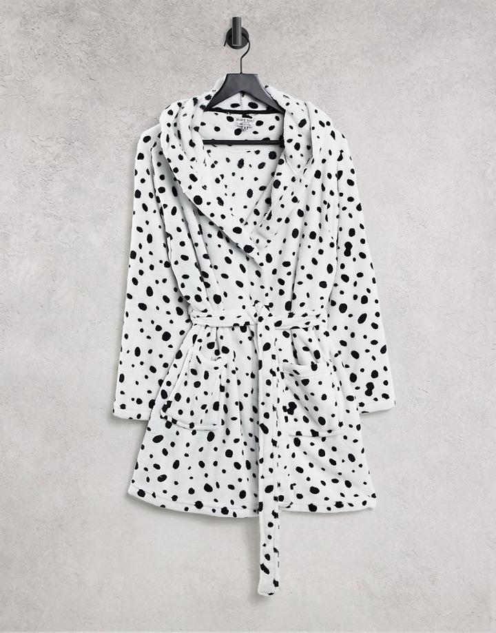 Brave Soul Dalmation Fleece Dressing Gown In Black And White