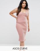 Asos Curve Midi Seam Detail Sleeveless Bodycon Dress In Rib - Beige
