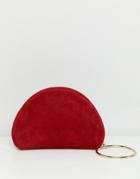 Asos Design Suede Half Moon Clutch With Wristlet Ring Detail - Red