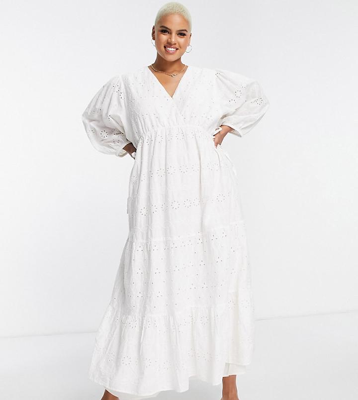 River Island Plus Eyelet Smock Midi Dress In White