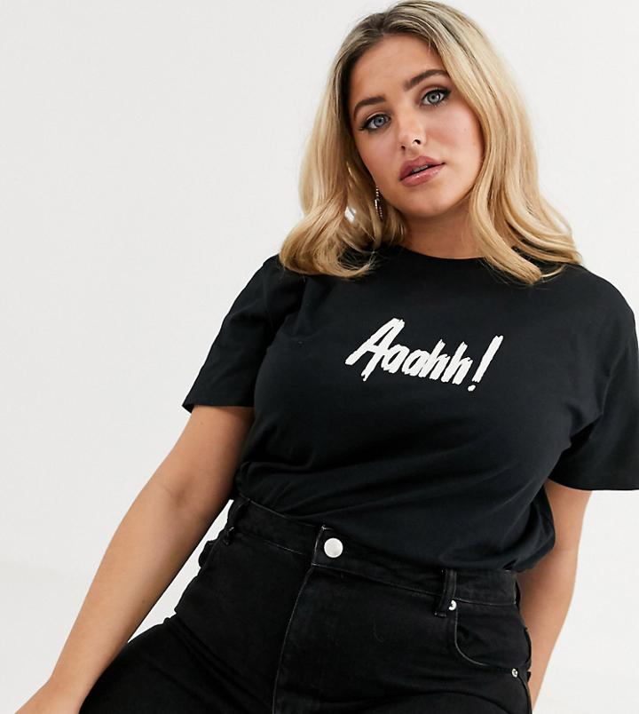 Asos Design Curve Halloween T-shirt With Glow In The Dark Ahhh Print In Organic Cotton