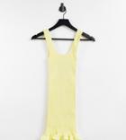 Asos Design Petite Textured Scoop Neck Mini Dress With Ruffle Hem In Lemon-yellow