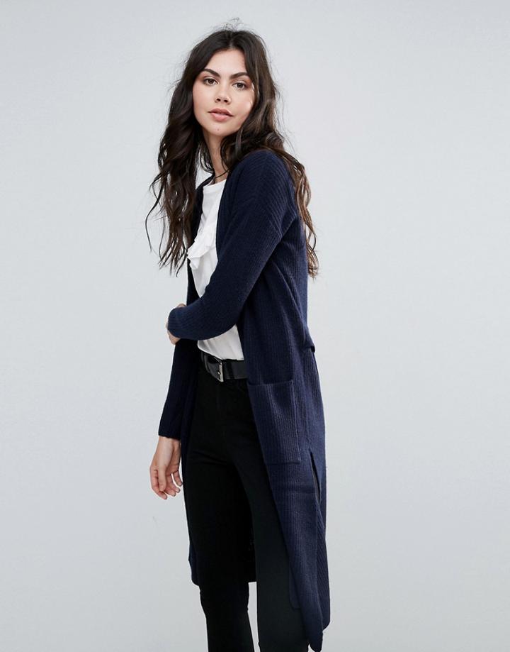 Selected Karla Cashmere Mix Knit Long Cardigan - Navy