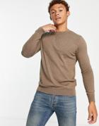 Selected Homme Knit Crew Neck Sweater In Brown