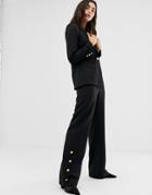 Unique21 Tailored High Ride Pants With Gold Buttons - Black