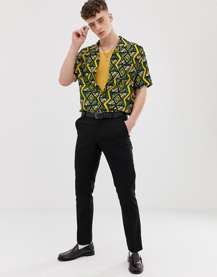 Asos Design Festival Relaxed Shirt With Geo-tribal Tile Print - Green
