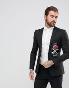 Religion Skinny Blazer With Flower Patch - Black
