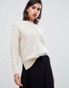 Y.a.s Crew Neck Knitted Cable Sweater - Cream