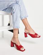 London Rebel Sqaure Toe Heeled Mules In Red