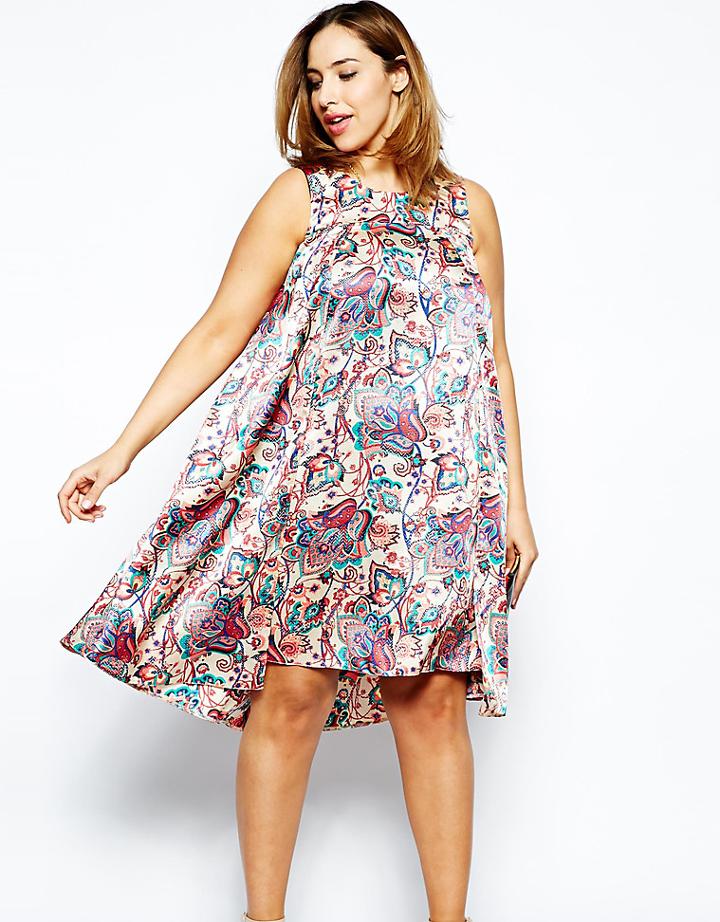 Asos Curve Exclusive Swing Dress With Split Front In Paisley - Multi