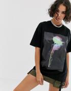 Asos Design Oversized T-shirt With Photographic Rose Gloss Print-black