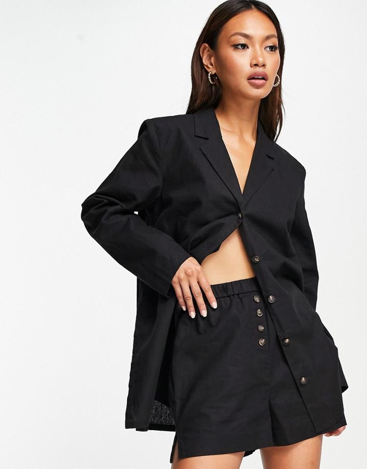 Asos Design 3 Piece Oversized Shirt Set In Black Linen