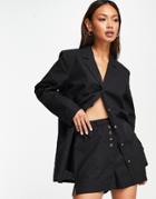 Asos Design 3 Piece Oversized Shirt Set In Black Linen