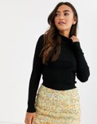 Brave Soul Cain Cropped Ribbed Sweater-black