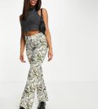 Only Exclusive 70s Flared Pant In Green Marble Print-multi
