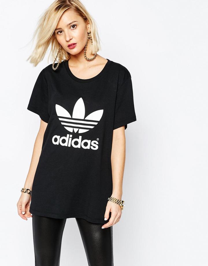 Adidas Originals Adicolour Oversized T-shirt With Trefoil Logo - Black