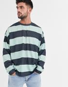 Asos Design Oversized Long Sleeve Wide Stripe T-shirt In Navy And Green