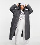 Asos Design Curve Rubberized Puffer Rain Coat In Charcoal - Stone-neutral