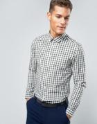 Asos Regular Fit Shirt In Khaki Gingham Check - Green