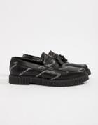 Asos Design Creeper Loafers In Black Leather With And Chase The Night Print
