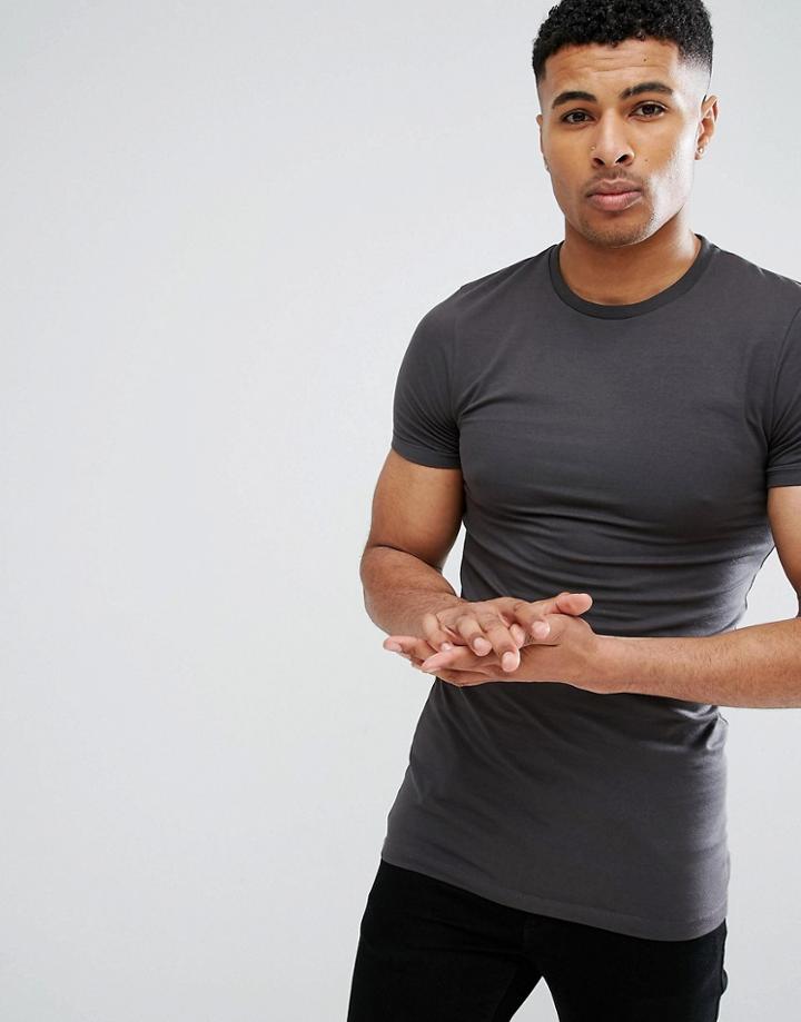 Asos Longline Extreme Muscle Fit T-shirt With Crew Neck In Black - Black