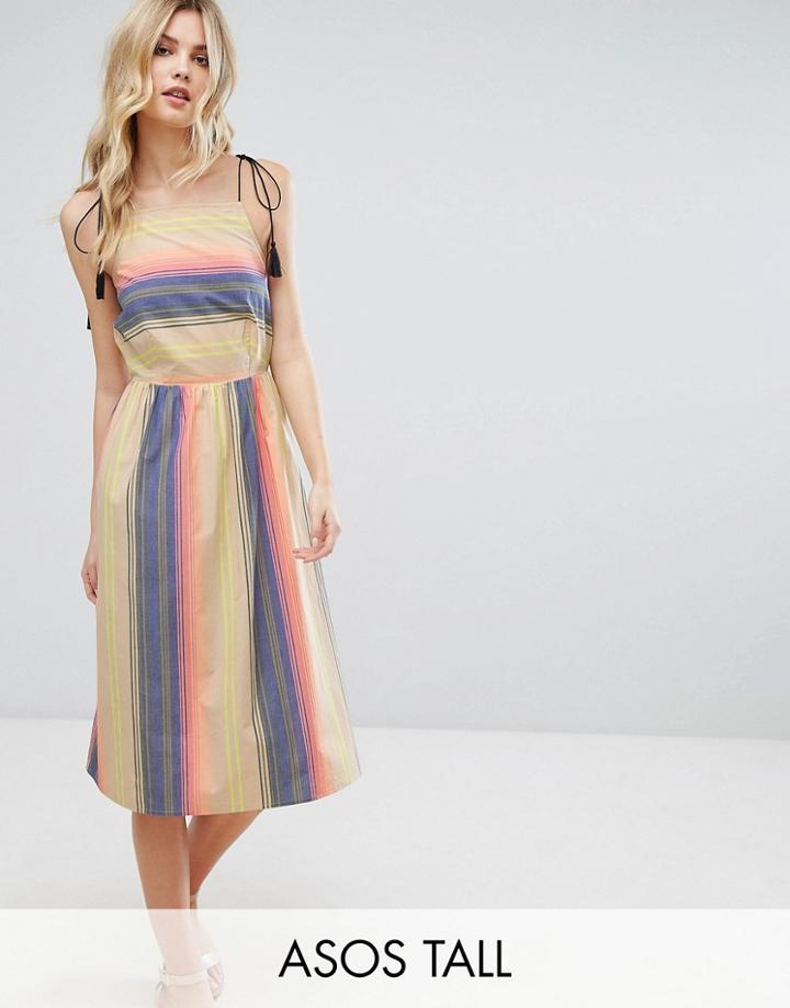 Asos Tall Washed Stripe Sundress With Tassel Detail - Multi